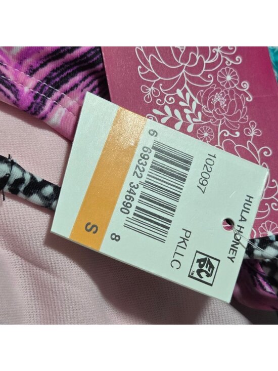 Hula Honey Tropical Leaf Print Bikini Bottoms Size Small Pink Teal Swimwear - Picture 4 of 6